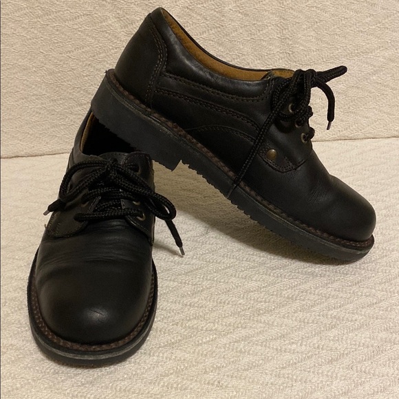 Geronimo Shoes - Geronimo Vintage 90's Style Women's Black Leather Chunky Oxfords Heel Stitching